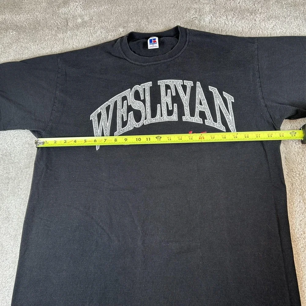 Vintage Wesleyan Nebraska T-Shirt Mens XL Black Russell Athletic College 90s USA